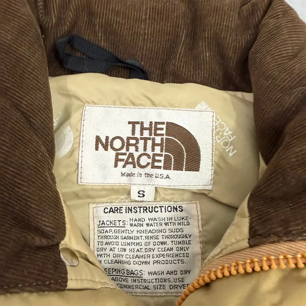 Vintage 70s The North Face Brown Label Down Puffer Vest Small Tan Corduroy USA